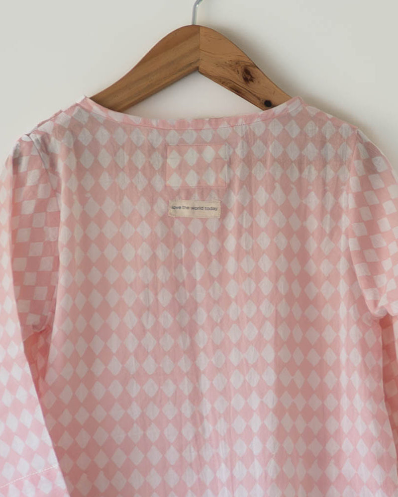 Sleepover party kids unisex kurta in blush pink rhombus