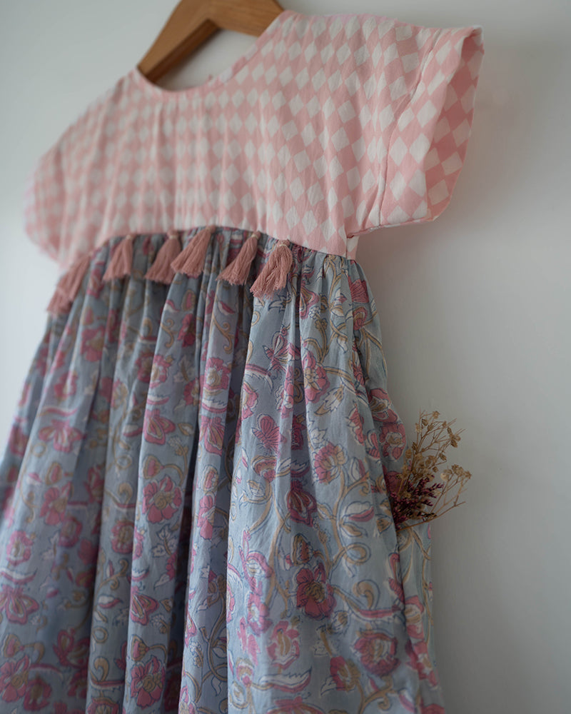 Tassel dress in sky blue butterfly