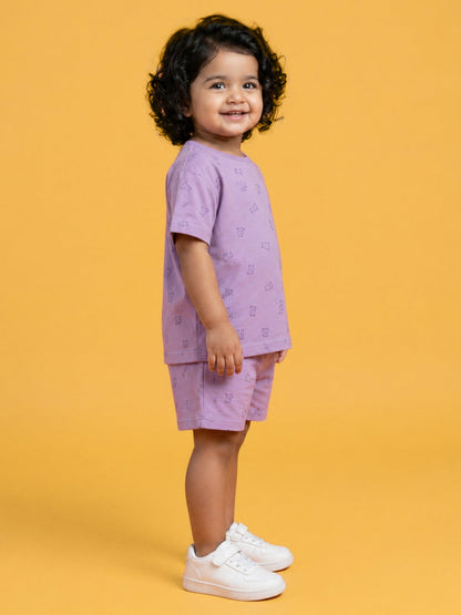 Peach Signature Oversized Coord Set for Kids (Purple)