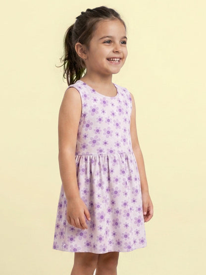 Floral Bloom Cross Back Dress for Girls (Purple)