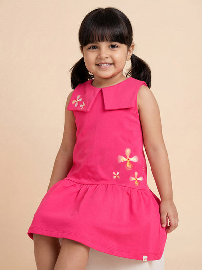 Peterpan Floral Sleeveless Dress for Girls (Fuchsia Pink)