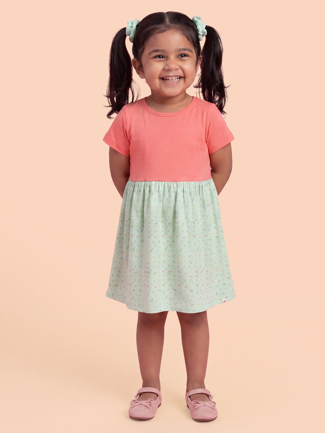Floral Fun Super Soft Dress for Girls (Pink and Green)