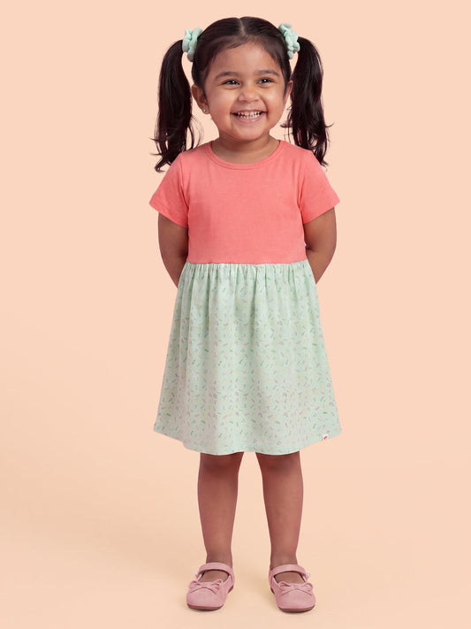 Floral Fun Super Soft Dress for Girls (Pink and Green)