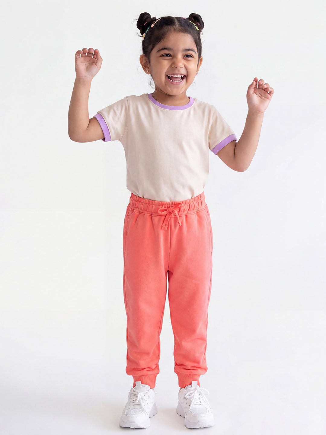 Pink Pop Cotton Joggers for Girls