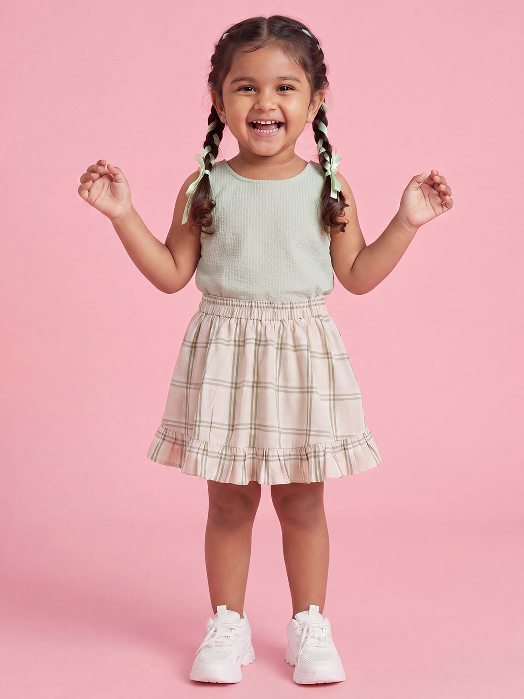 Twirl and Fun Flared Skirt (Green and Beige)