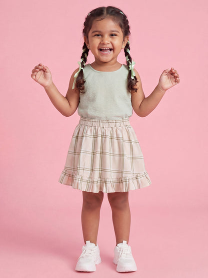 Twirl and Fun Flared Skirt (Green and Beige)