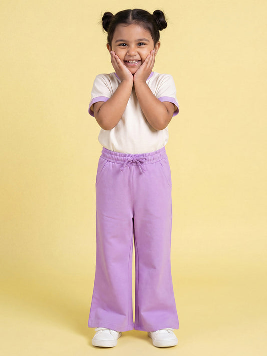 Purple Pop Cotton Flared Pants for Girls