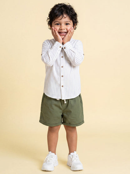 The Timeless Roll-up Sleeve Shirt for Boys (White with Blue Stripes)