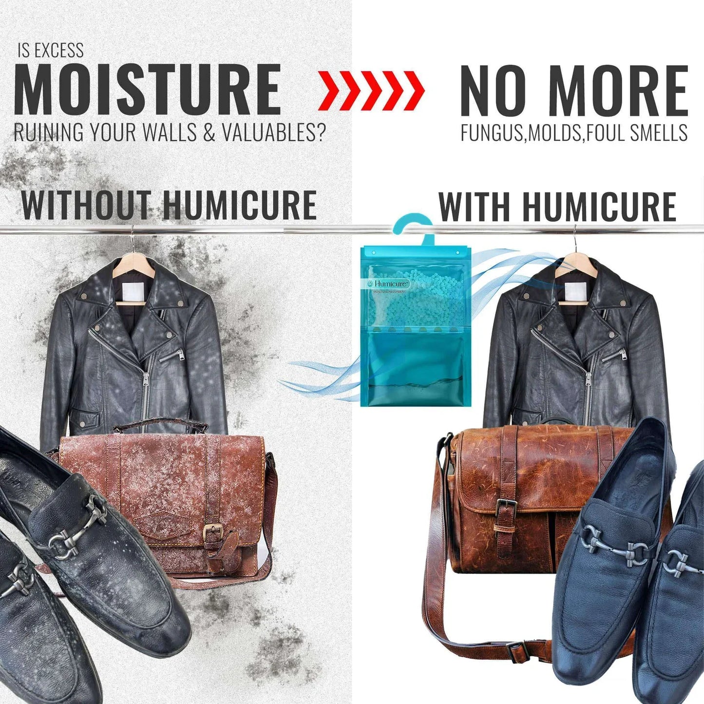 Humicure Moisture Absorber Hanging Bags - 400g / 1L Charcoal 6