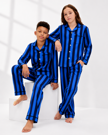 Indigo Stripe Cotton Night Suit