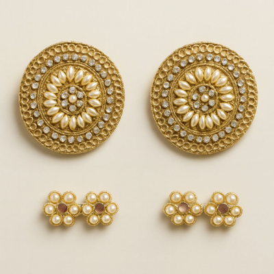 Choko Gold Floral Pearl Hair Clips for Girls with Textured Finish for Festive Styling