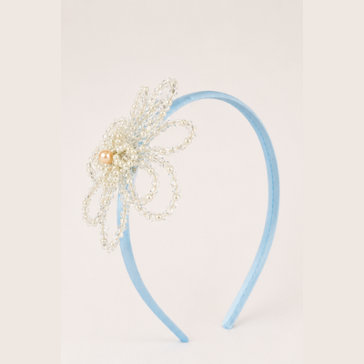 Choko Blue Floral Beaded Hairband with Pearls - Blue, OffWhite