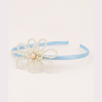 Choko Blue Floral Beaded Hairband with Pearls - Blue, OffWhite