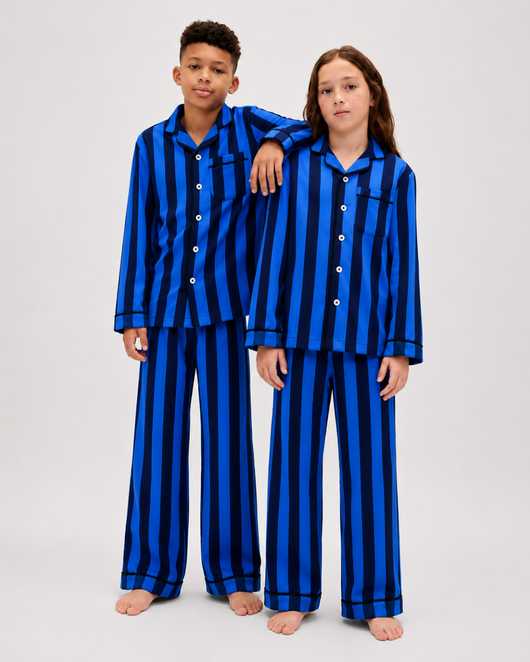 Indigo Stripe Cotton Night Suit