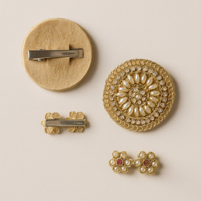 Choko Gold Floral Pearl Hair Clips for Girls with Textured Finish for Festive Styling