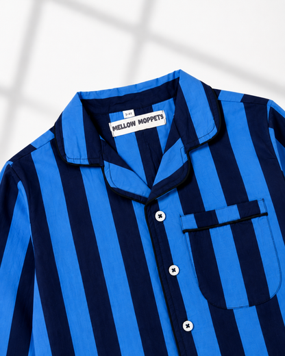 Indigo Stripe Cotton Night Suit