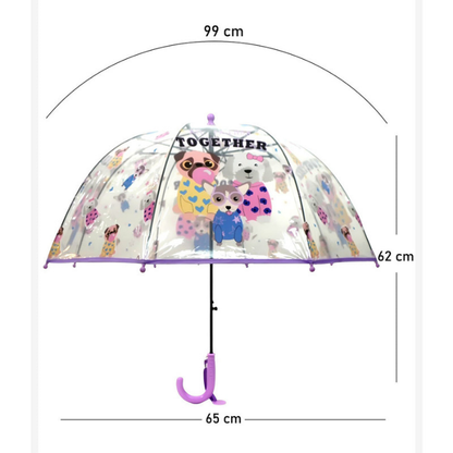 Puppy Family theme Dome style Transparent Umbrella for Kids, 1-5years