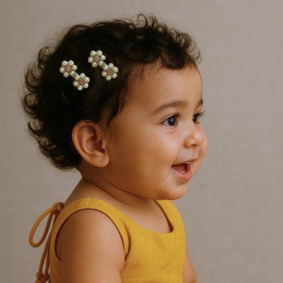 Choko Gold Floral Pearl Hair Clips for Girls with Textured Finish for Festive Styling