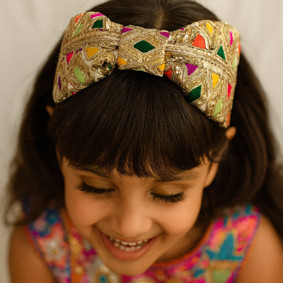 Choko Gold Multicolour Embroidered Hair Band for Girls with Soft Padded Base