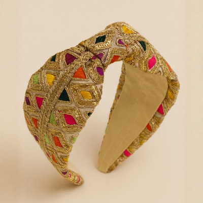 Choko Gold Multicolour Embroidered Hair Band for Girls with Soft Padded Base
