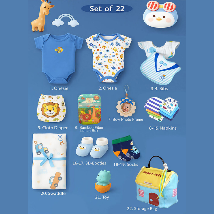 22pcs Super cute Blue Home Newborn Hamper /Gift Box for Baby, 0-6 months