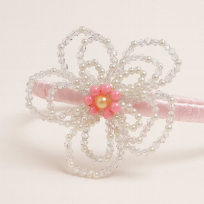 Choko Blue Floral Beaded Hairband with Pearls - Pink, Off White