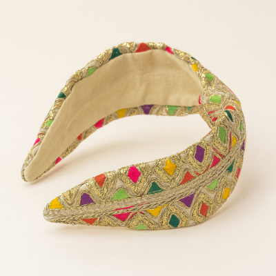 Choko Gold Multicolour Embroidered Hair Band for Girls with Soft Padded Base