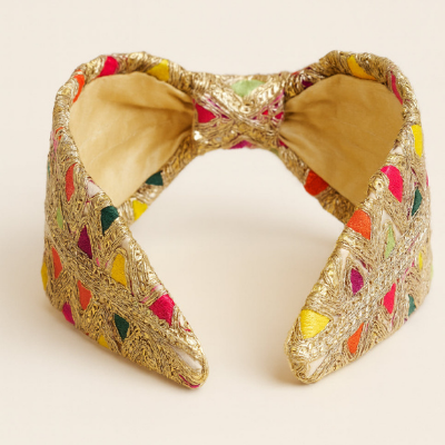 Choko Gold Multicolour Embroidered Hair Band for Girls with Soft Padded Base
