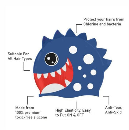 3d White Polka Navy, Silicone Kids Swim Cap, 5 years -15 years