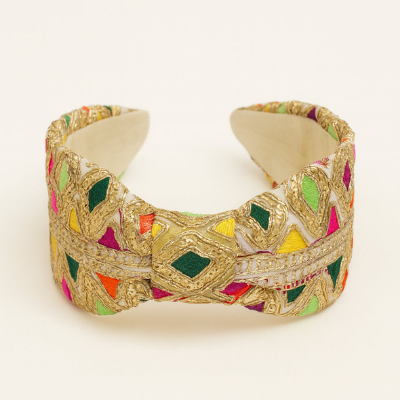 Choko Gold Multicolour Embroidered Hair Band for Girls with Soft Padded Base