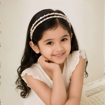 Choko Double Row Pearl Rhinestone Hairband with Classic Charm and Sparkle for Girls - White
