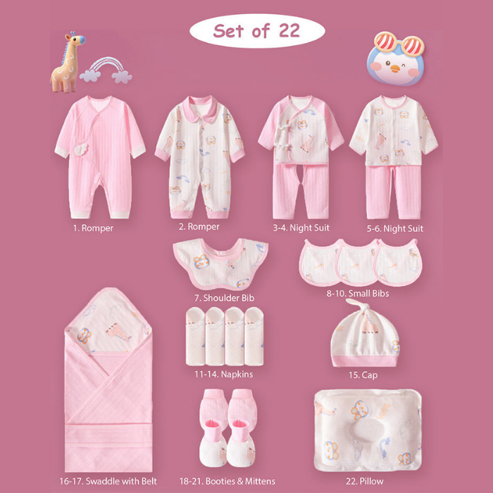 22pcs Pink Penguin Newborn Baby Girl/ Boy Gift Box, all season wear Gift Hamper, (0 - 12 months)