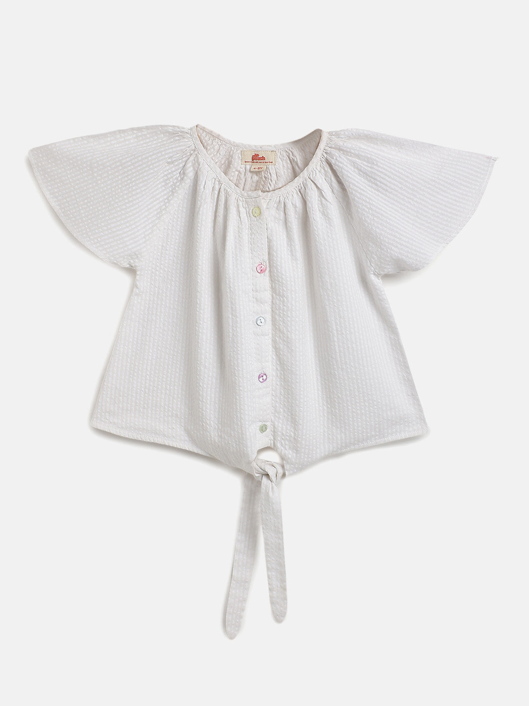 Seersucker Knot & Pop Tie-Up Top for Girls (White)