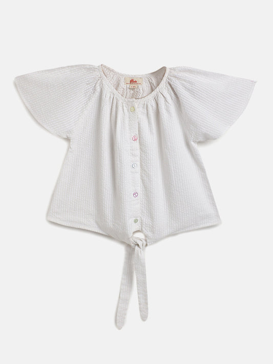 Seersucker Knot & Pop Tie-Up Top for Girls (White)