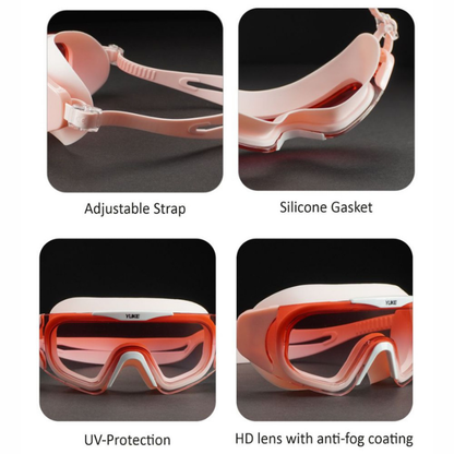 Pink with Coral Full Glass panel styled Anti-Fog UV Protection Leakproof design Swim Goggles for Adults