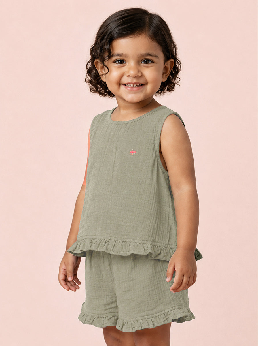The Check This Out Coord Set for Girls (Olive Green)