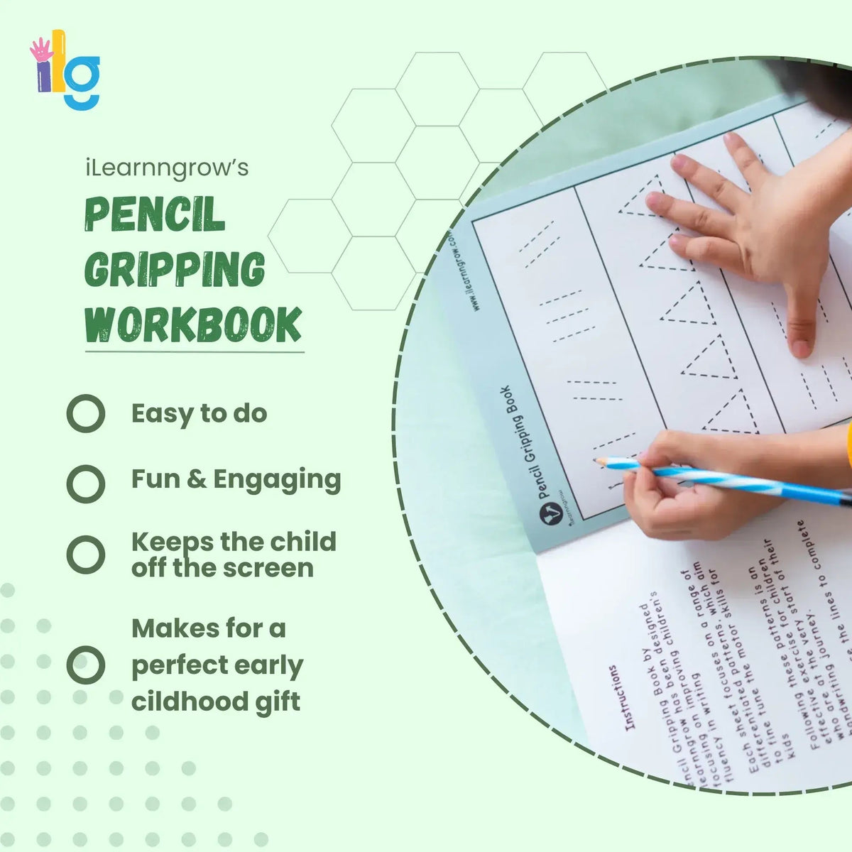 iLearnNGrow Pencil Gripping Workbook – Handwriting Practice Workbook for Kids