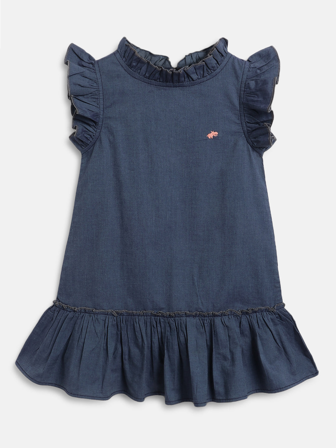 Just Like Denim Frill Sleeves Dress for Girls (Blue)