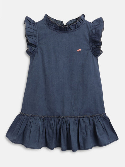 Just Like Denim Frill Sleeves Dress for Girls (Blue)
