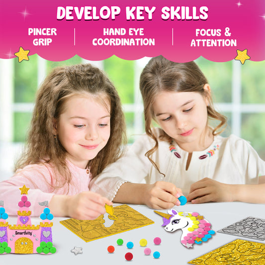 Smartivity POM POM MAGNET CRAFTS - Princess and Unicorn Magicland STEM Toy for Kids 4+