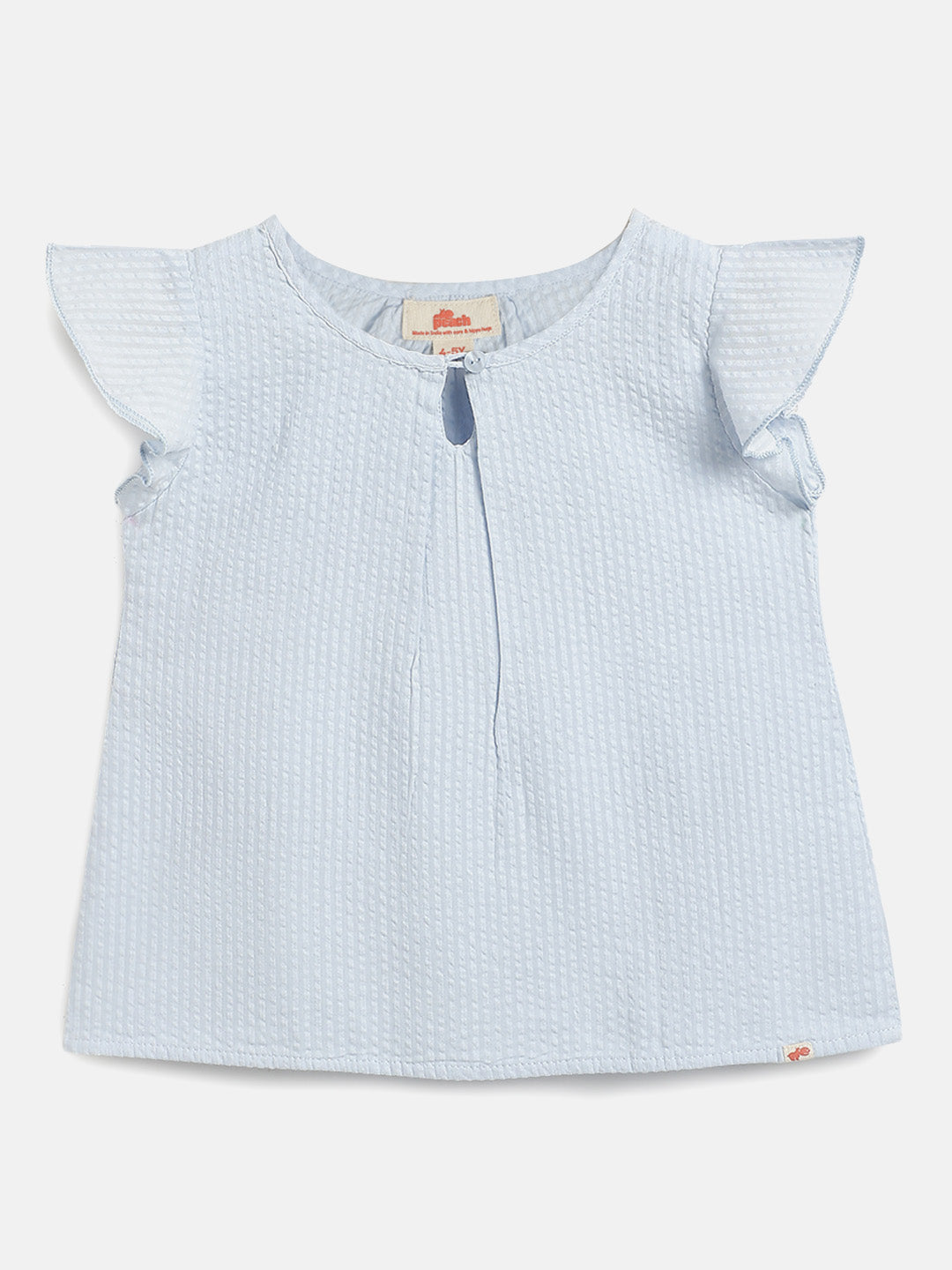 Pastel Hues Cotton Seersucker Top (Blue)