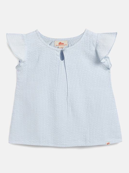 Pastel Hues Cotton Seersucker Top (Blue)