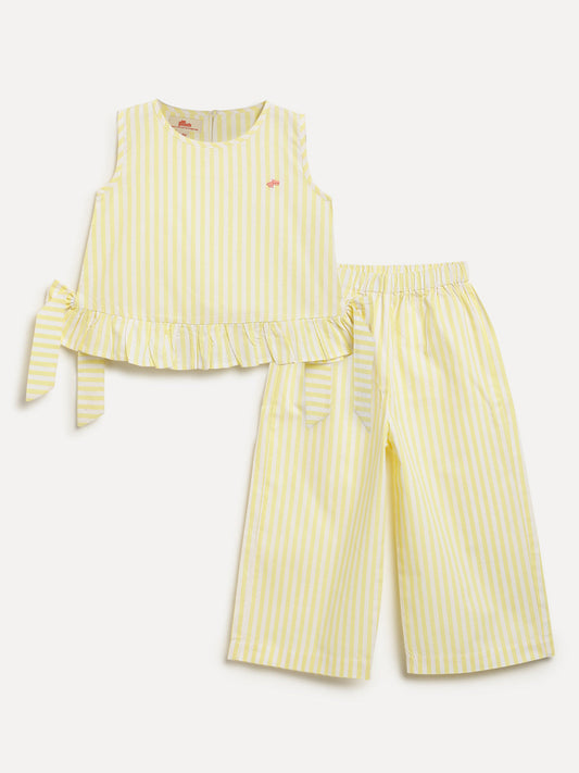 Yellow Pop and Bow Striped Coord Set for Girls