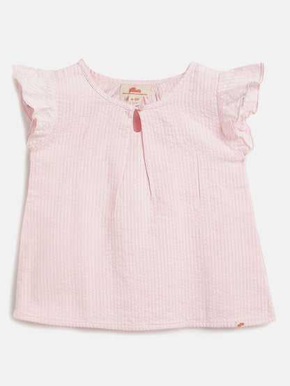 Pastel Hues Cotton Seersucker Top (Pink)