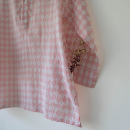 Sleepover party kids unisex kurta in blush pink rhombus