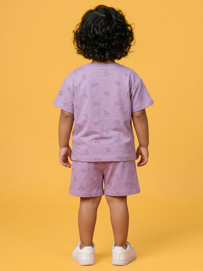 Peach Signature Oversized Coord Set for Kids (Purple)