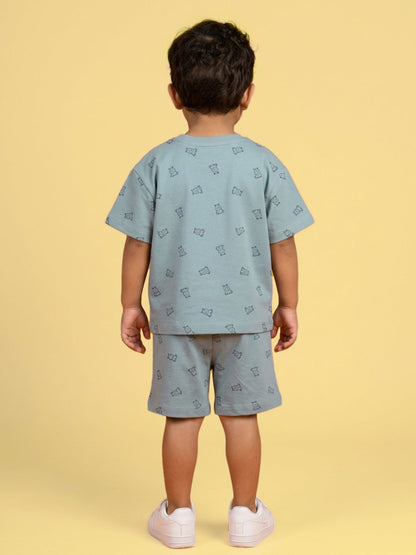 Peach Signature Oversized Coord Set for Kids (Blue)