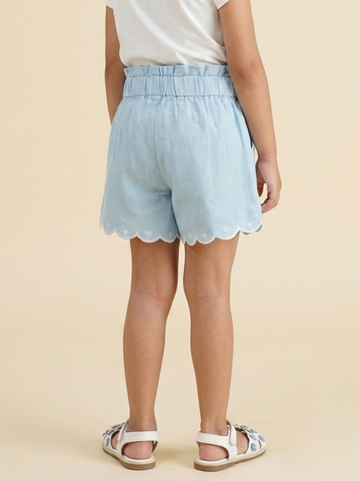 Floral Fun Paper Bag Shorts for Girls (Sky Blue)