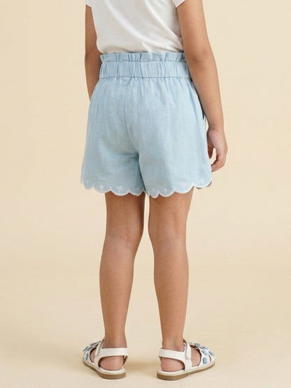 Floral Fun Paper Bag Shorts for Girls (Sky Blue)