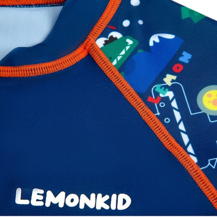 Dark Blue Geometric Alligator Kids Swimwear UPF 50+ with matching Swim Cap & Free Washbag
